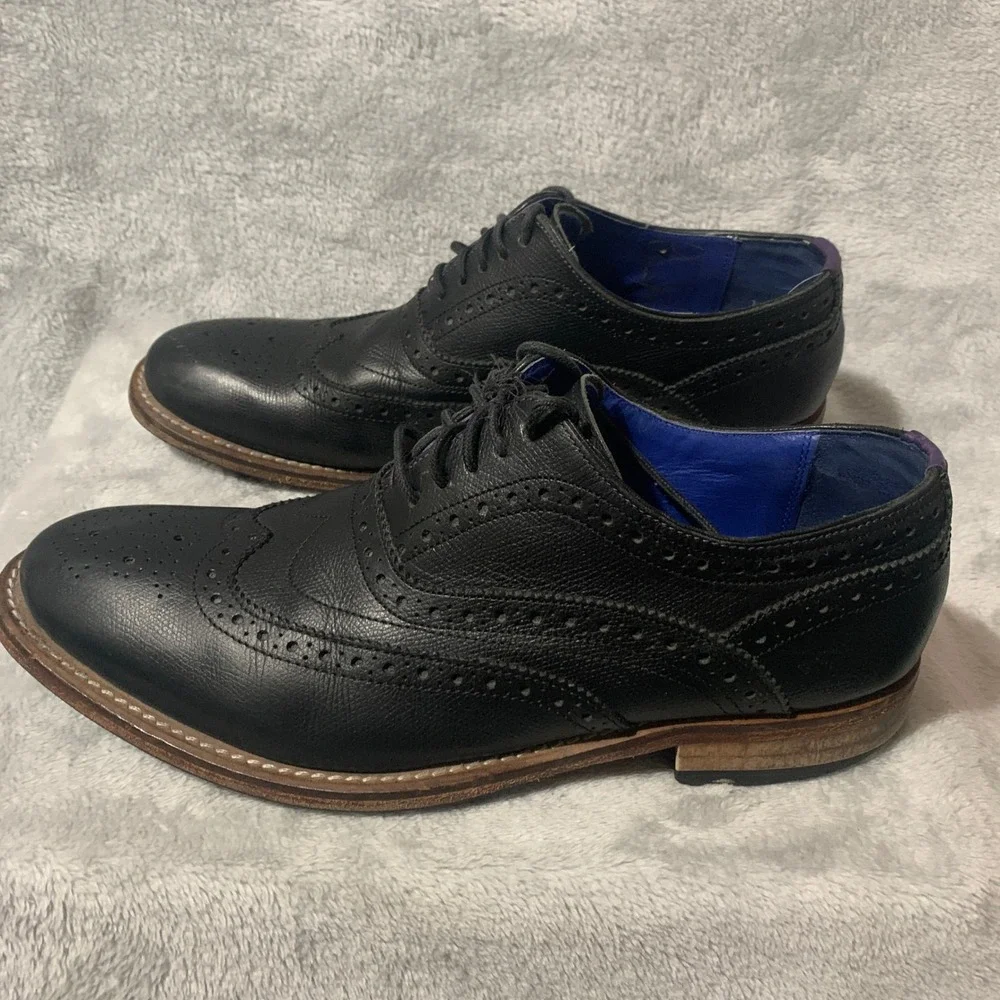 Ted Baker London Guri7 Mens 10.5 Black Leather Wingtip Brogue Oxford Shoes‎